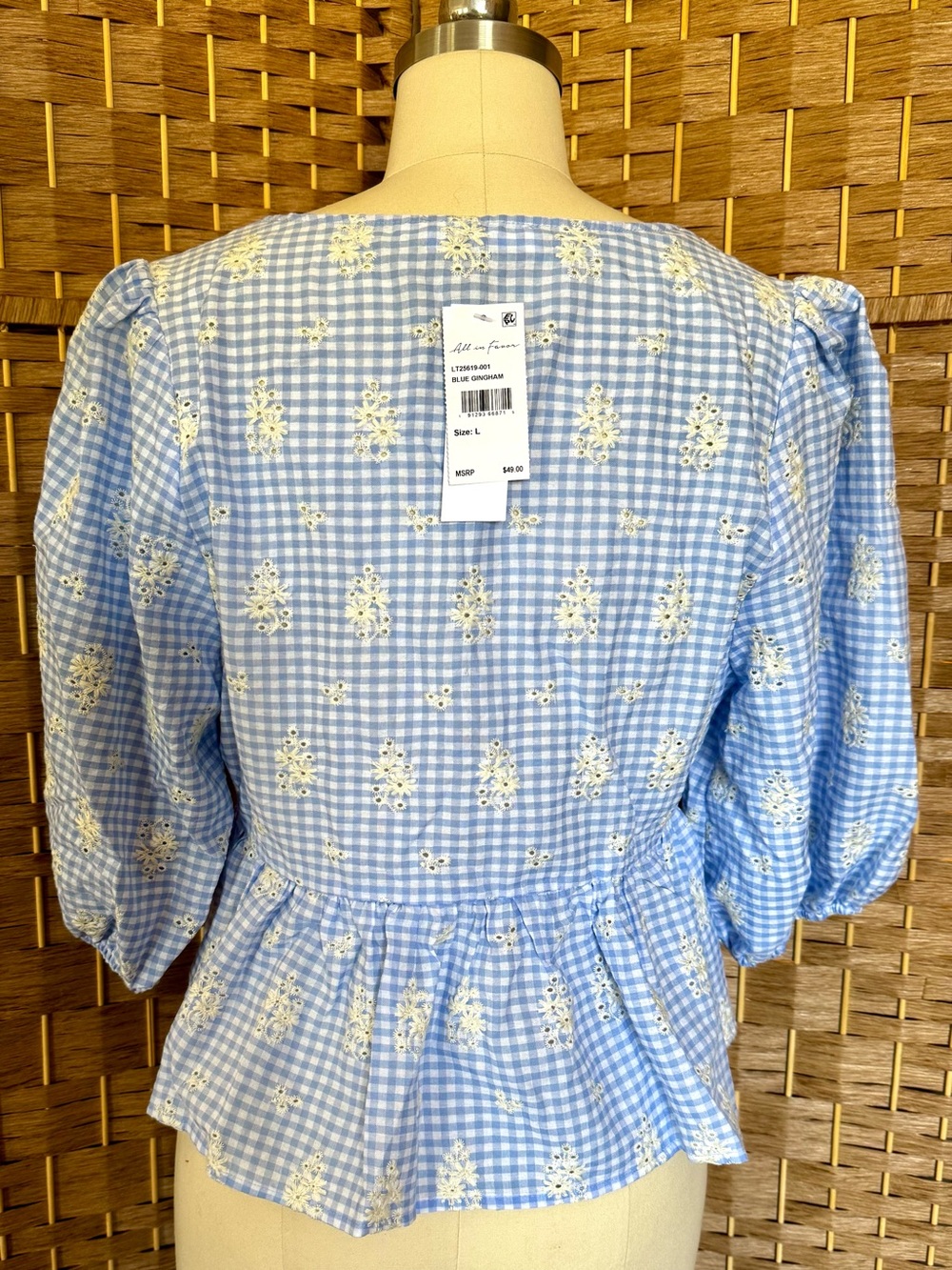 NWT All In Favor light blue gingham top L - Picture 7 of 14